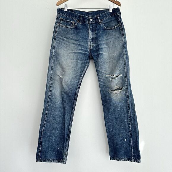 Levis Jeans Mens 34 x 30 Straight Leg Distressed Western Whiskering Faded Cowboy - Picture 2 of 16